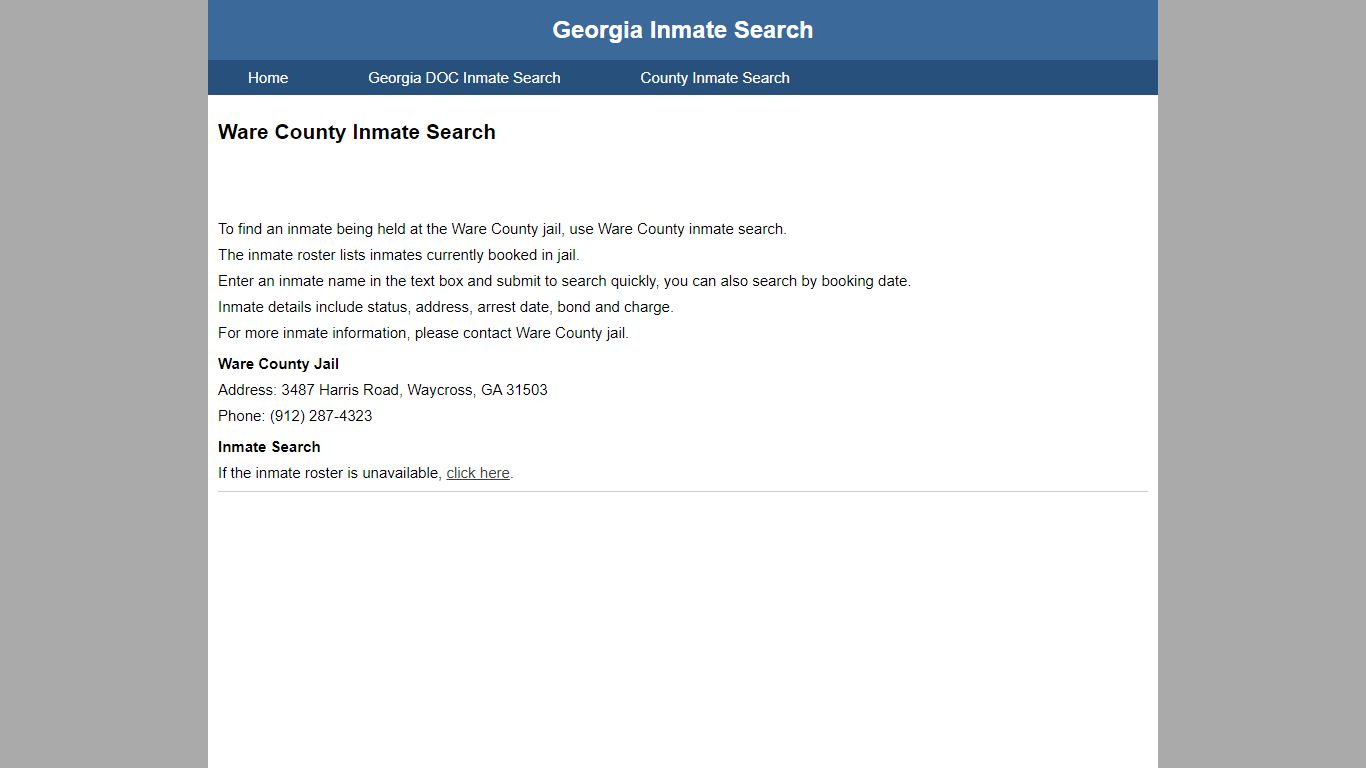 Ware County Jail Inmate Search