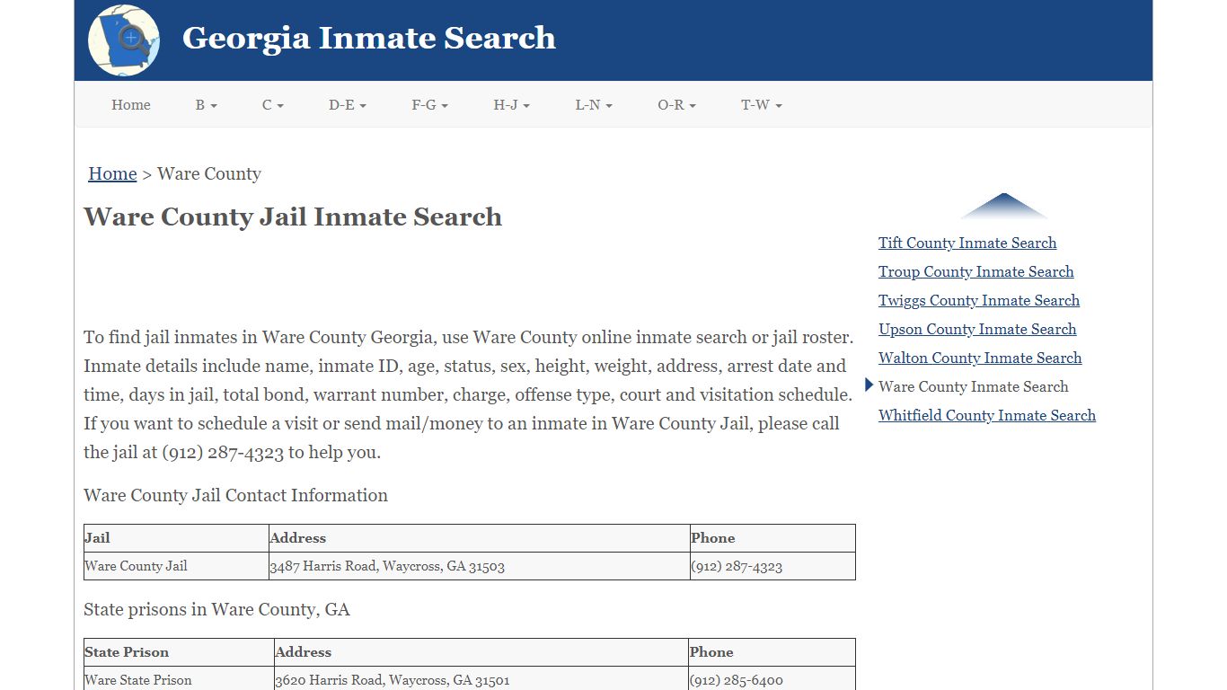 Ware County GA Jail Inmate Search