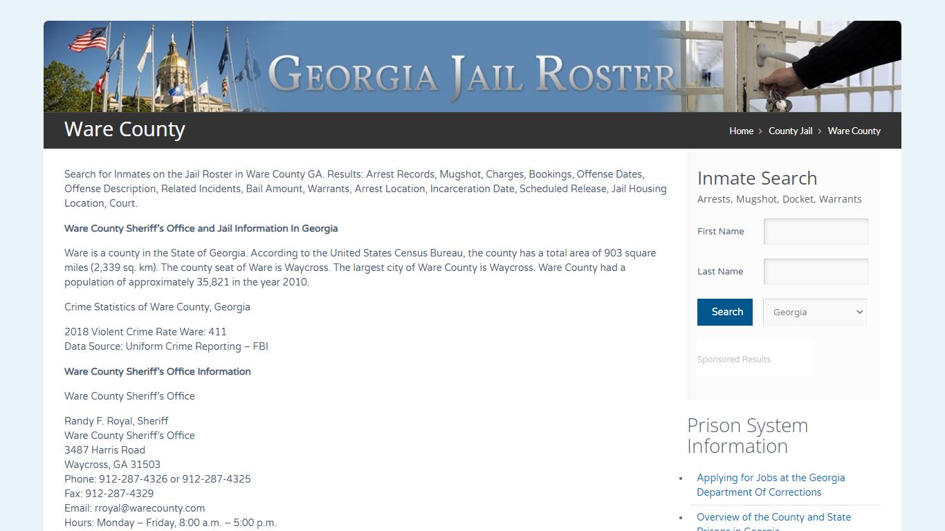 Ware County | Georgia Jail Inmate Search